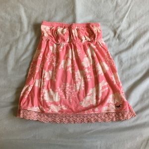 Hollister Pink Floral Lace Strapless Babydoll Top